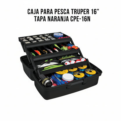 CAJA PARA PESCA TRUPER 16" TAPA NARANJA CPE-16N