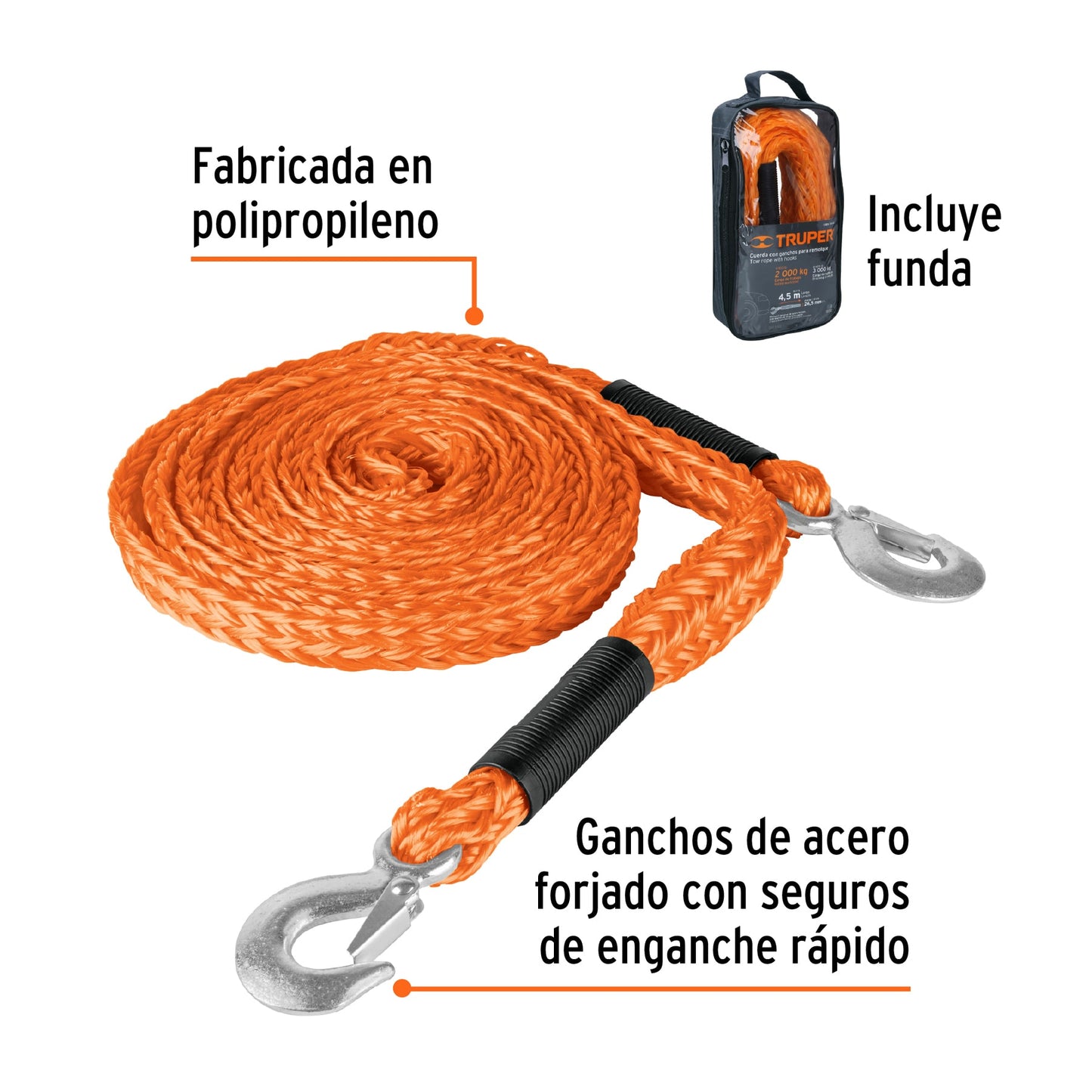LAZO REMOLQUE CARRO 4.5M CON GANCHO TRUPER
