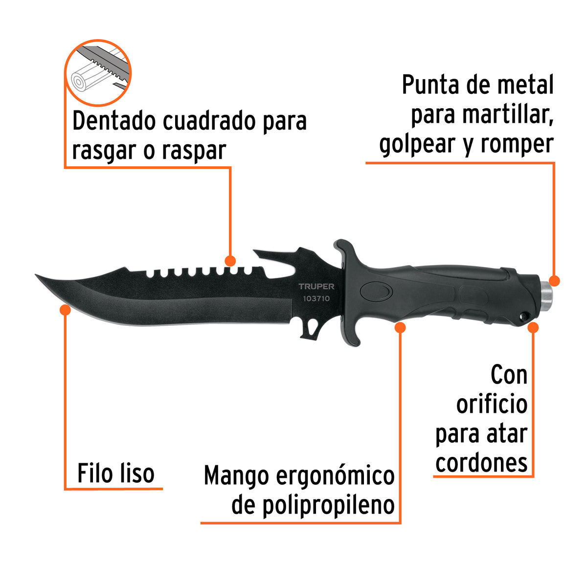 CUCHILLO TACTICO PARA CAMPISMO 12" CTA-7C TRUPER