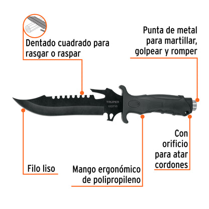 CUCHILLO TACTICO PARA CAMPISMO 12" CTA-7C TRUPER