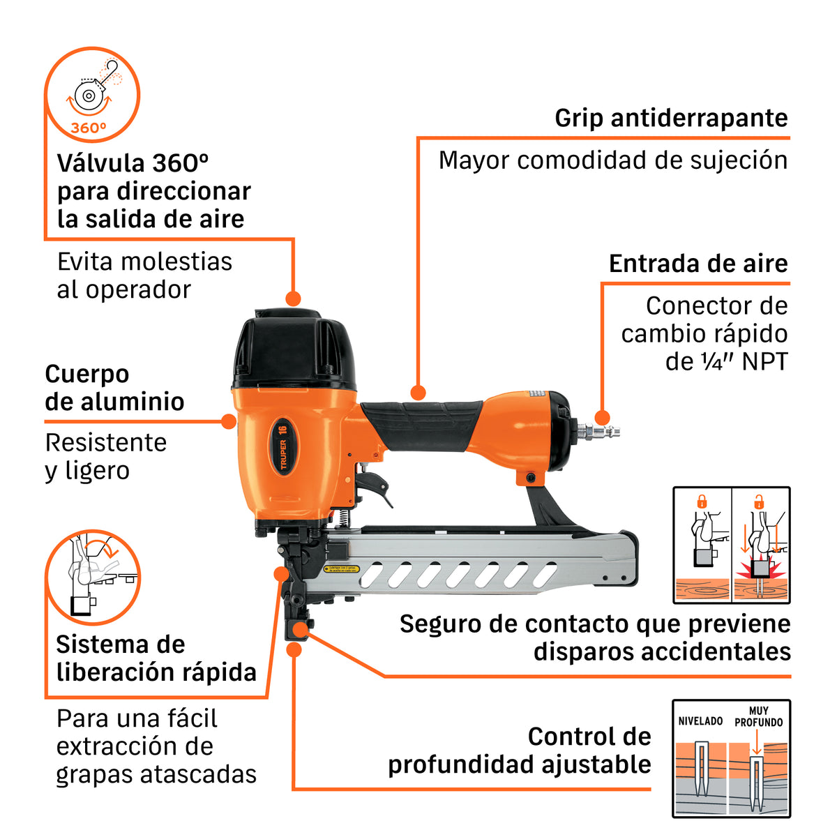 GRAPADORA NEUMATICA CAL. 16 ENNE-160 TRUPER