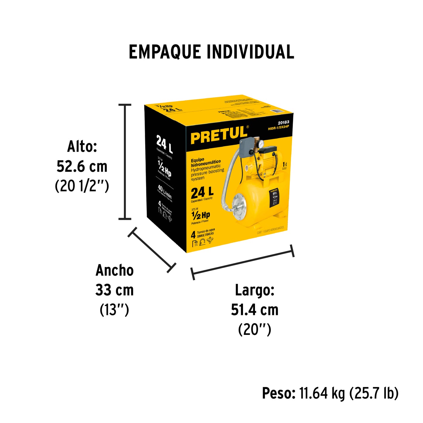 BOMBA PARA AGUA 1/2-HP PRETUL HIDRO HIDR-1/2X24P