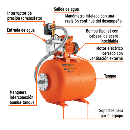 BOMBA PARA AGUA 1/2-HP 50 LTRS TRUPER HIDRO HIDR-1/2X50