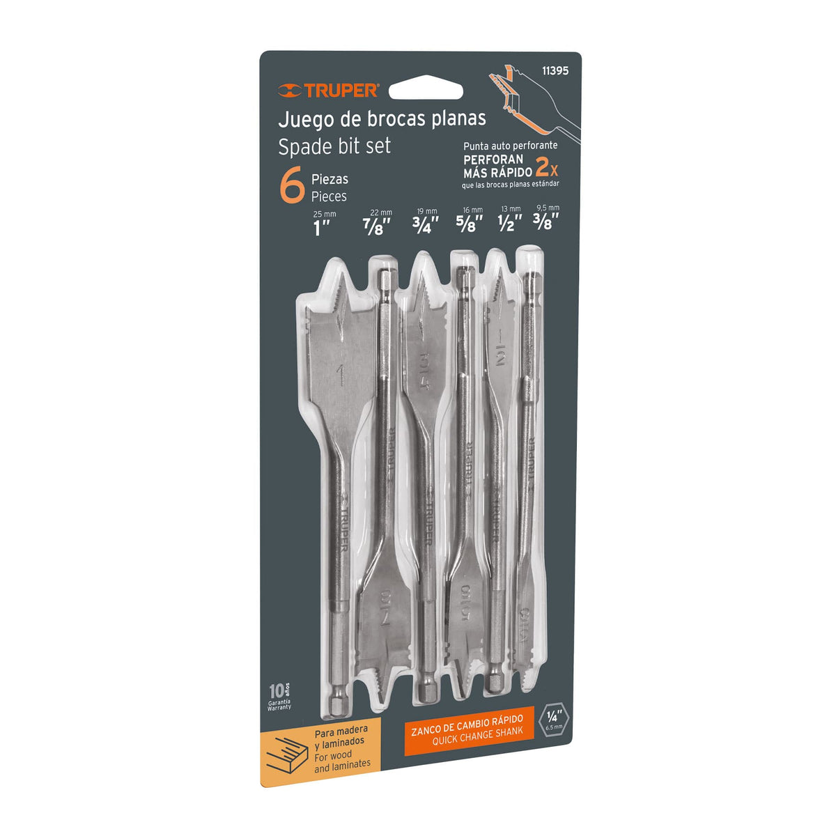 BROCAS TRUPER 6-PCS J-BPT-6 TIPO PALETA PARA MADERA