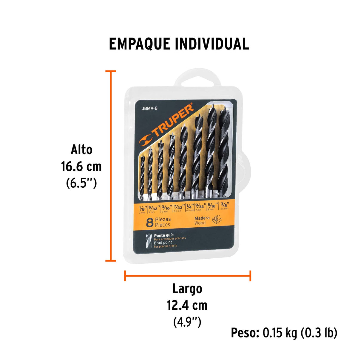BROCAS TRUPER 8-PCS JBMA-8 MADERA