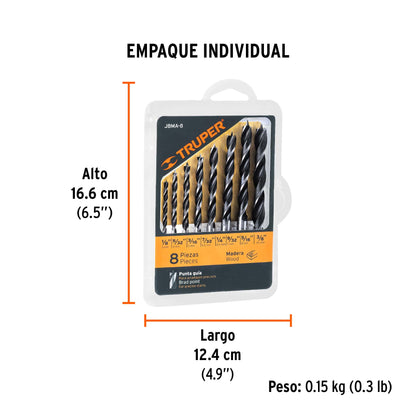 BROCAS TRUPER 8-PCS JBMA-8 MADERA