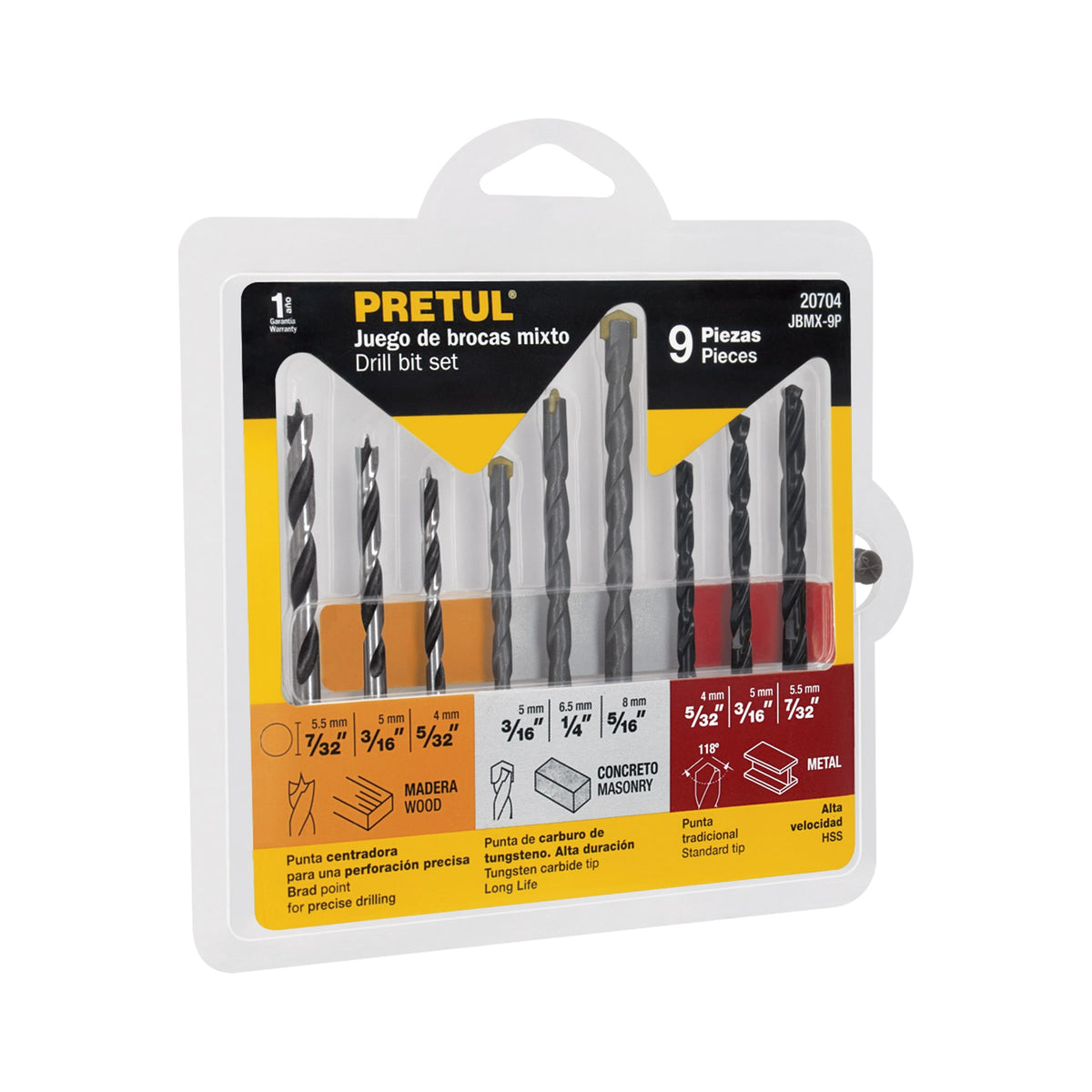 BROCAS PRETUL 9-PCS JBMX-9P HIERRO/MA DE CONCRETO