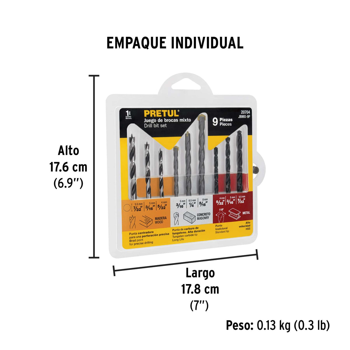 BROCAS PRETUL 9-PCS JBMX-9P HIERRO/MA DE CONCRETO