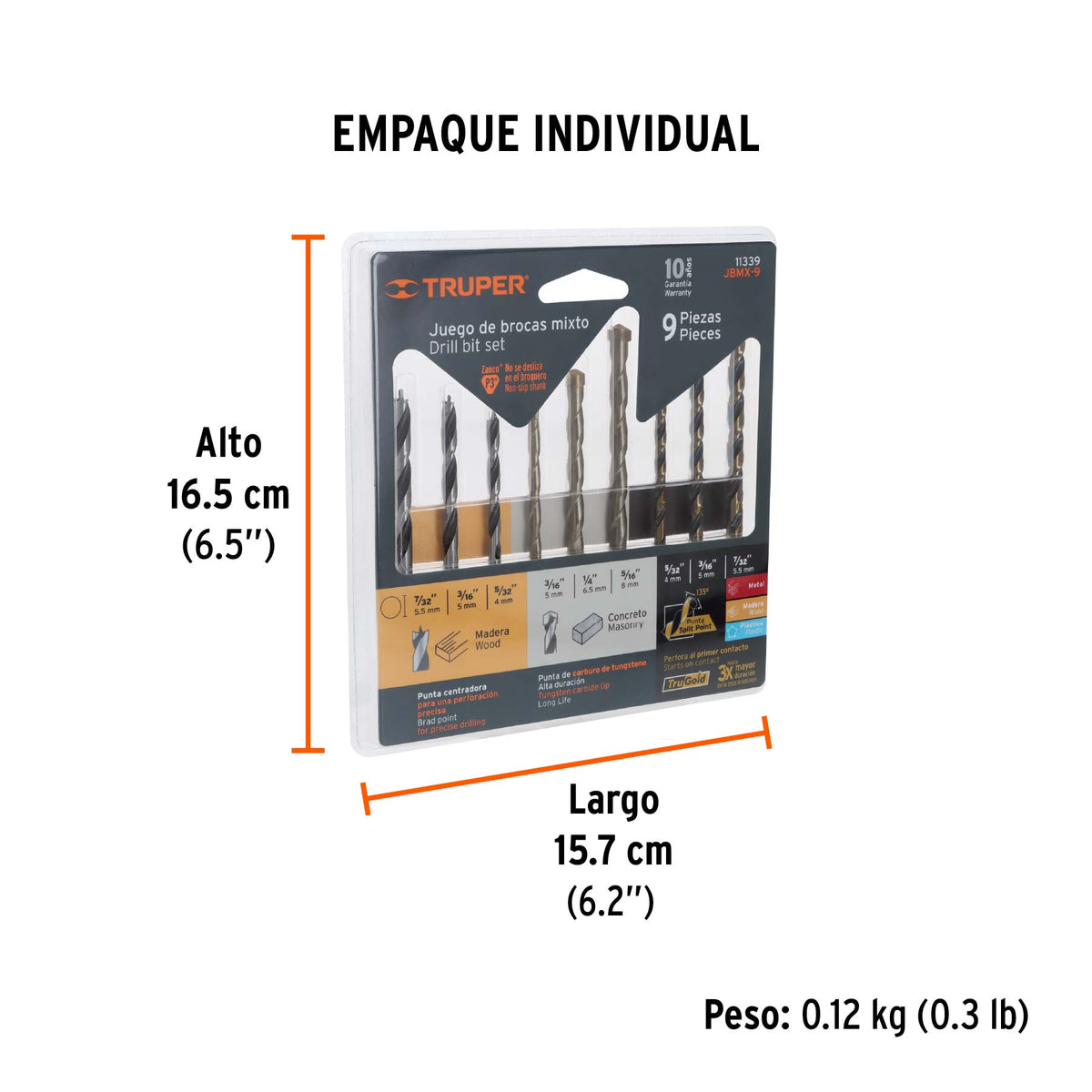 BROCAS TRUPER 9-PCS JBMX-9 HIERRO/MA DE CONCRETO