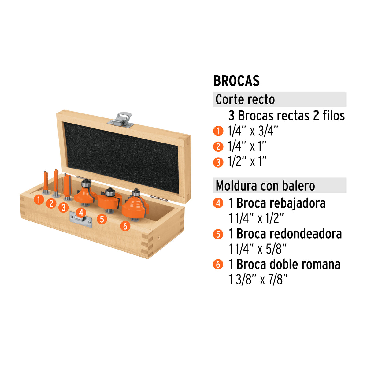 JUEGO BROCA ROUTER TRUPER 6PCS JBROU-6