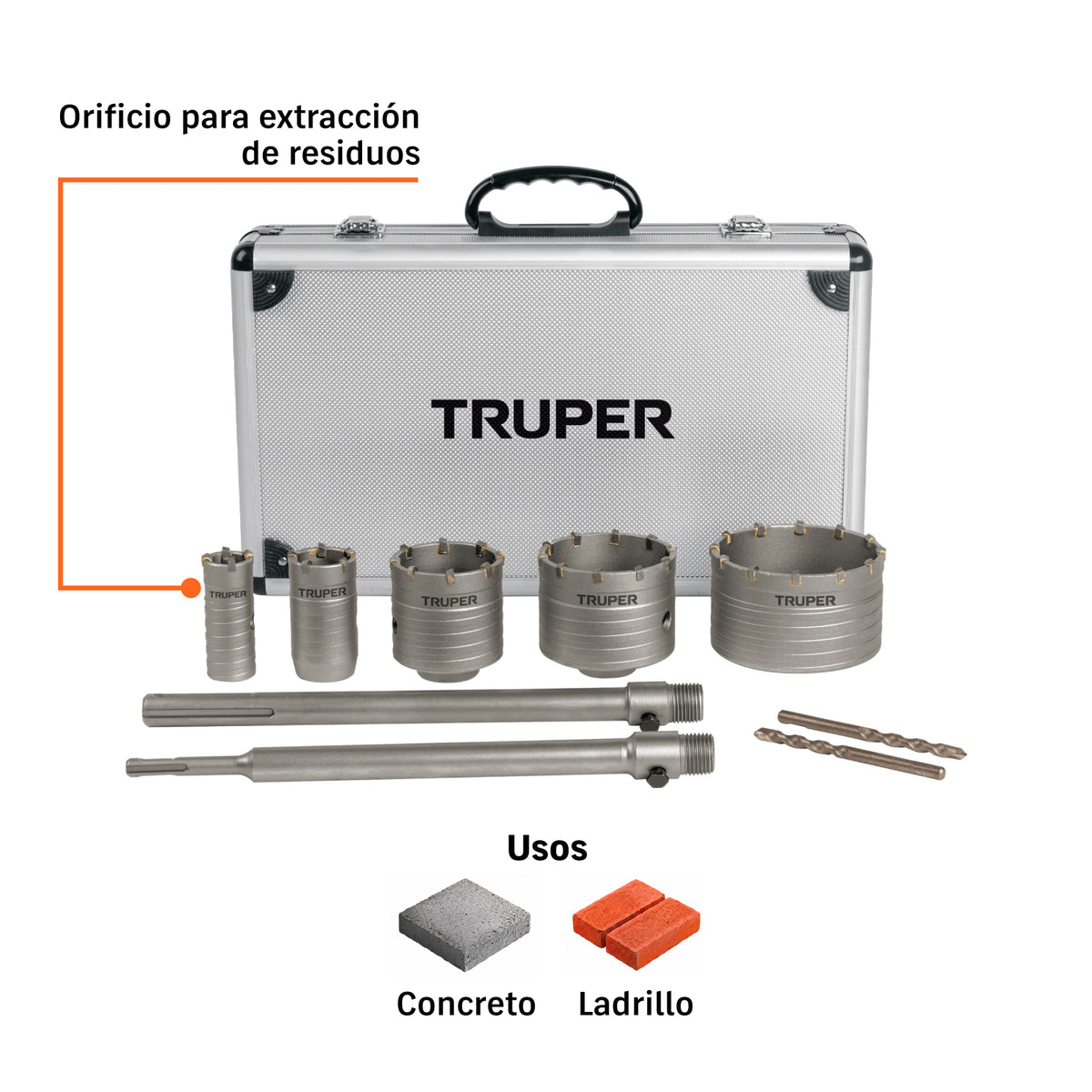 BROCAS TIPO COPA PARA CONCRETO SDS PLUS Y MAX 9-PCS TRUPER JBS-9C