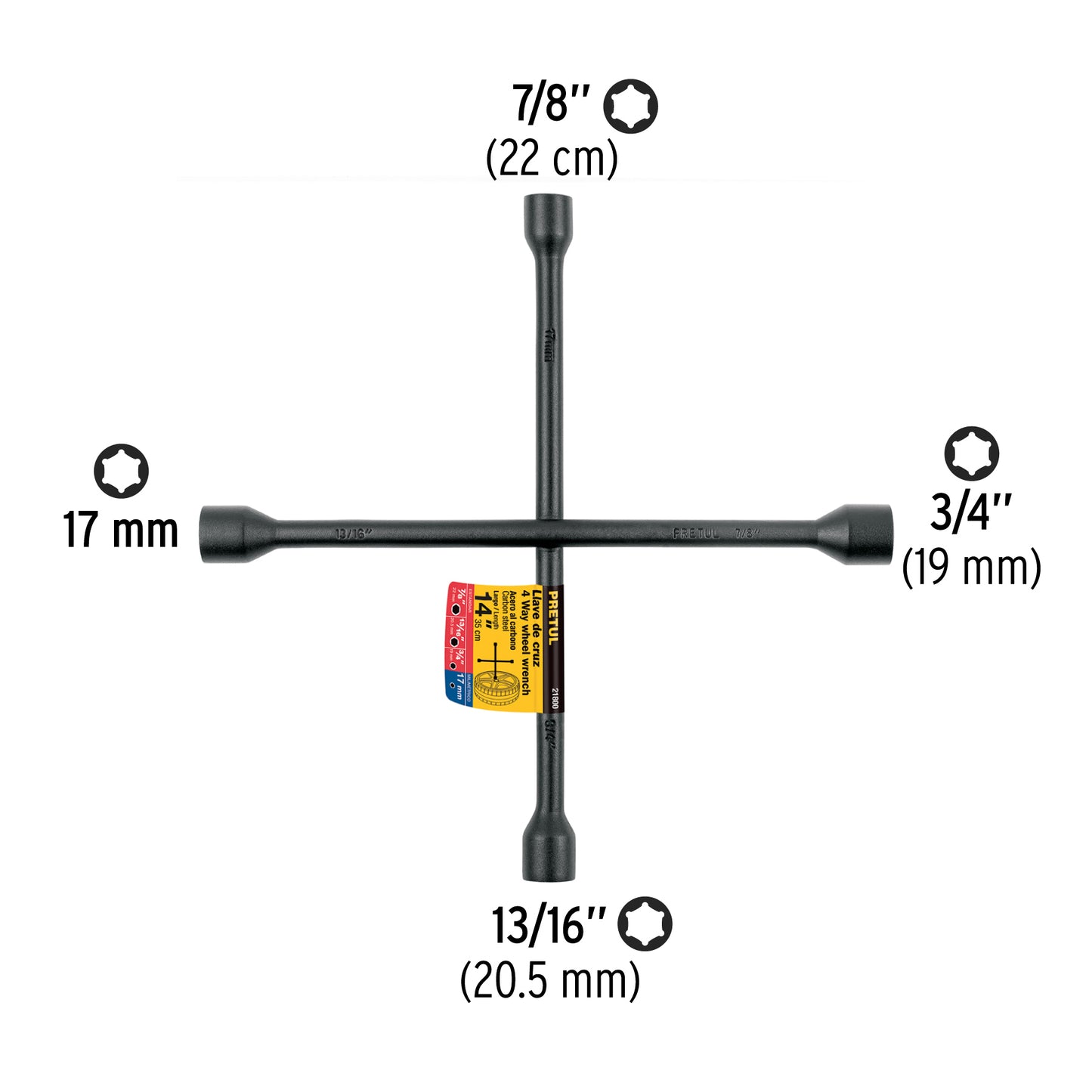 LLAVE RUEDA CRUZ PRETUL 3/4X13/16X7/8X17MM