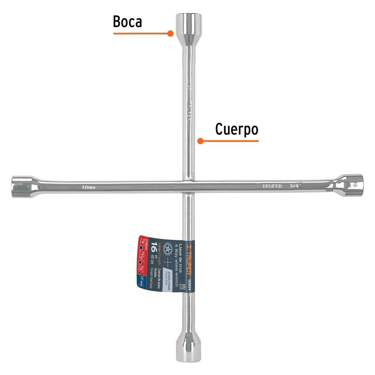 LLAVE RUEDA CRUZ TRUPER 3/4X13/16X7/8X17MM