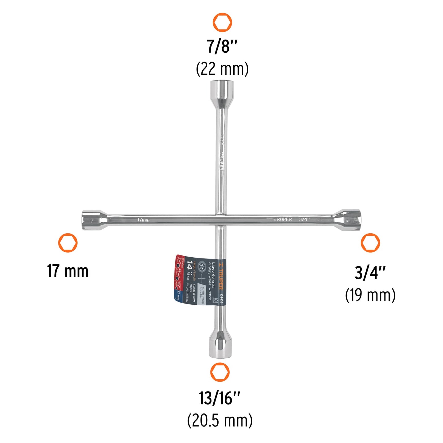 LLAVE RUEDA CRUZ TRUPER 3/4X13/16X7/8X17MM