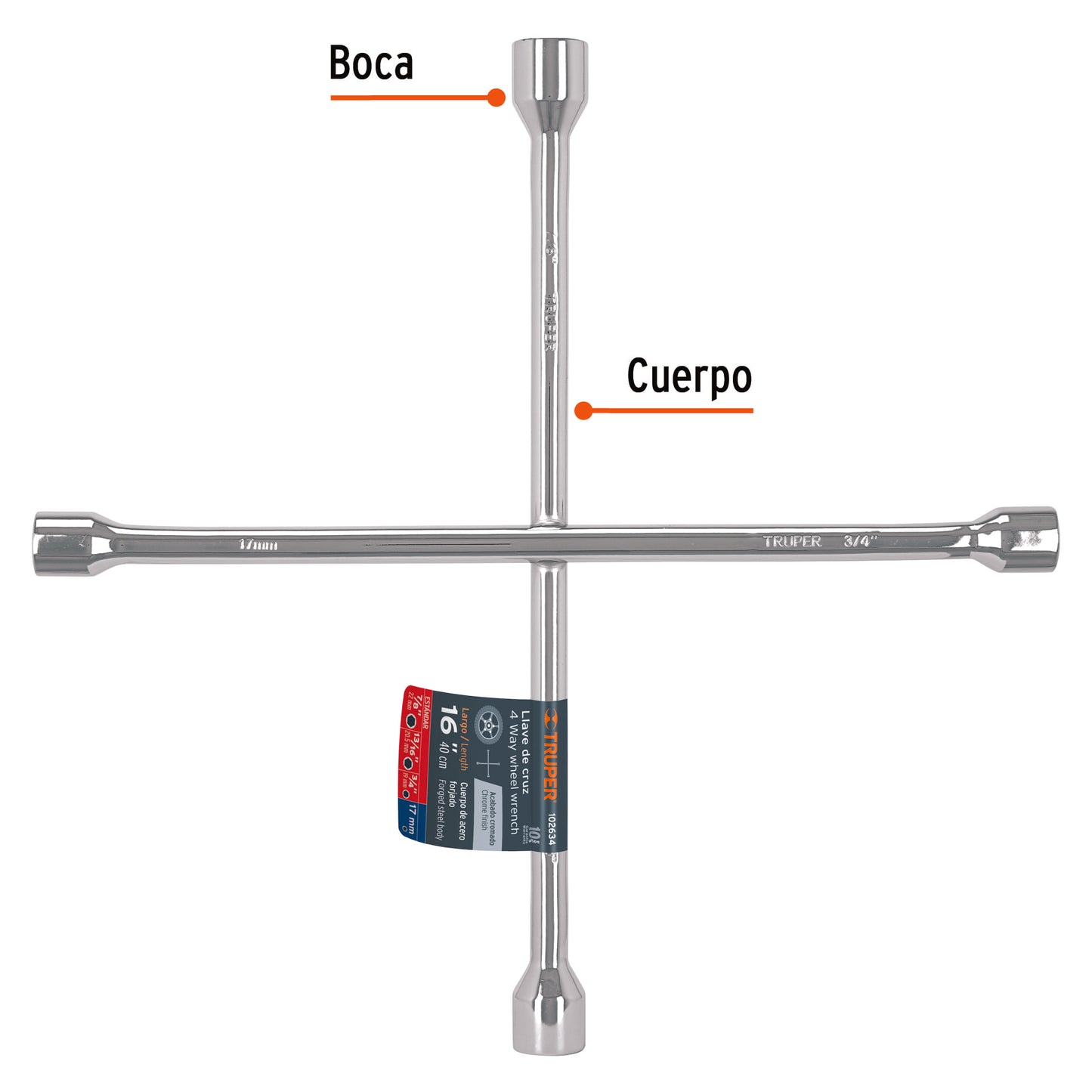 LLAVE RUEDA CRUZ TRUPER 3/4X13/16X7/8X17MM
