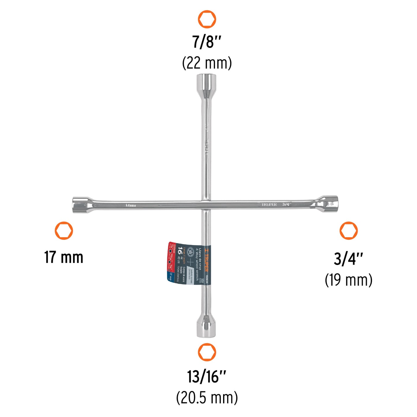 LLAVE RUEDA CRUZ TRUPER 3/4X13/16X7/8X17MM