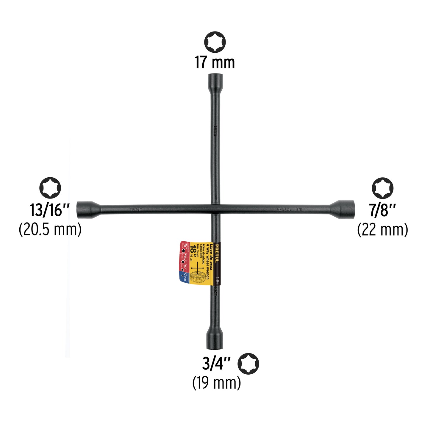 LLAVE RUEDA CRUZ PRETUL 3/4X13/16X7/8X17MM