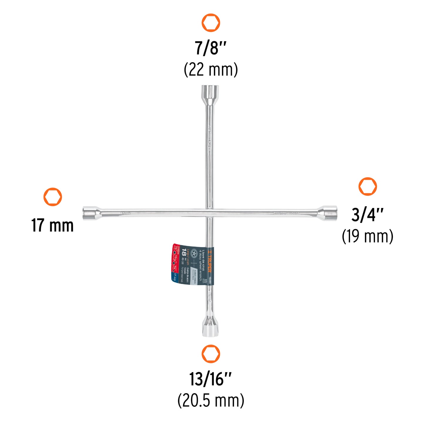 LLAVE RUEDA CRUZ TRUPER 3/4X13/16X7/8X17MM
