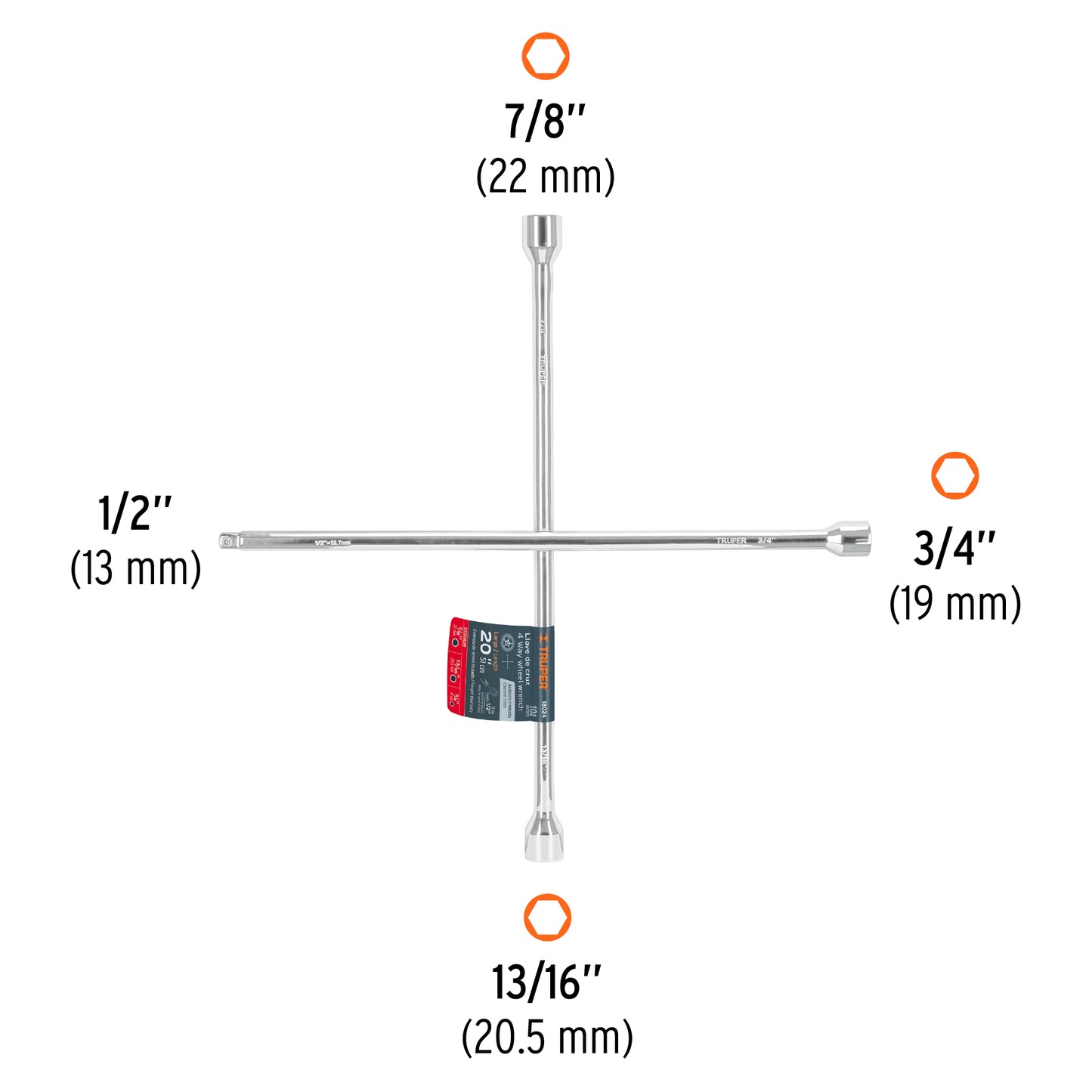 LLAVE RUEDA CRUZ TRUPER 3/4X13/16X7/8X