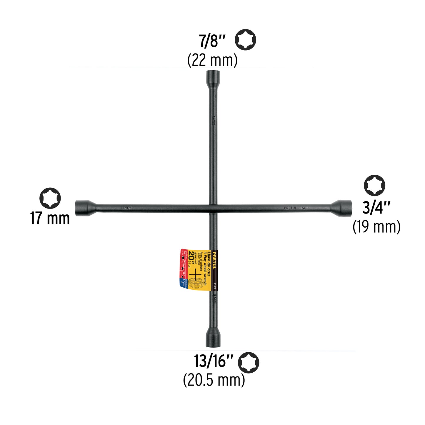 LLAVE RUEDA CRUZ PRETUL 3/4X13/16X7/8X17MM