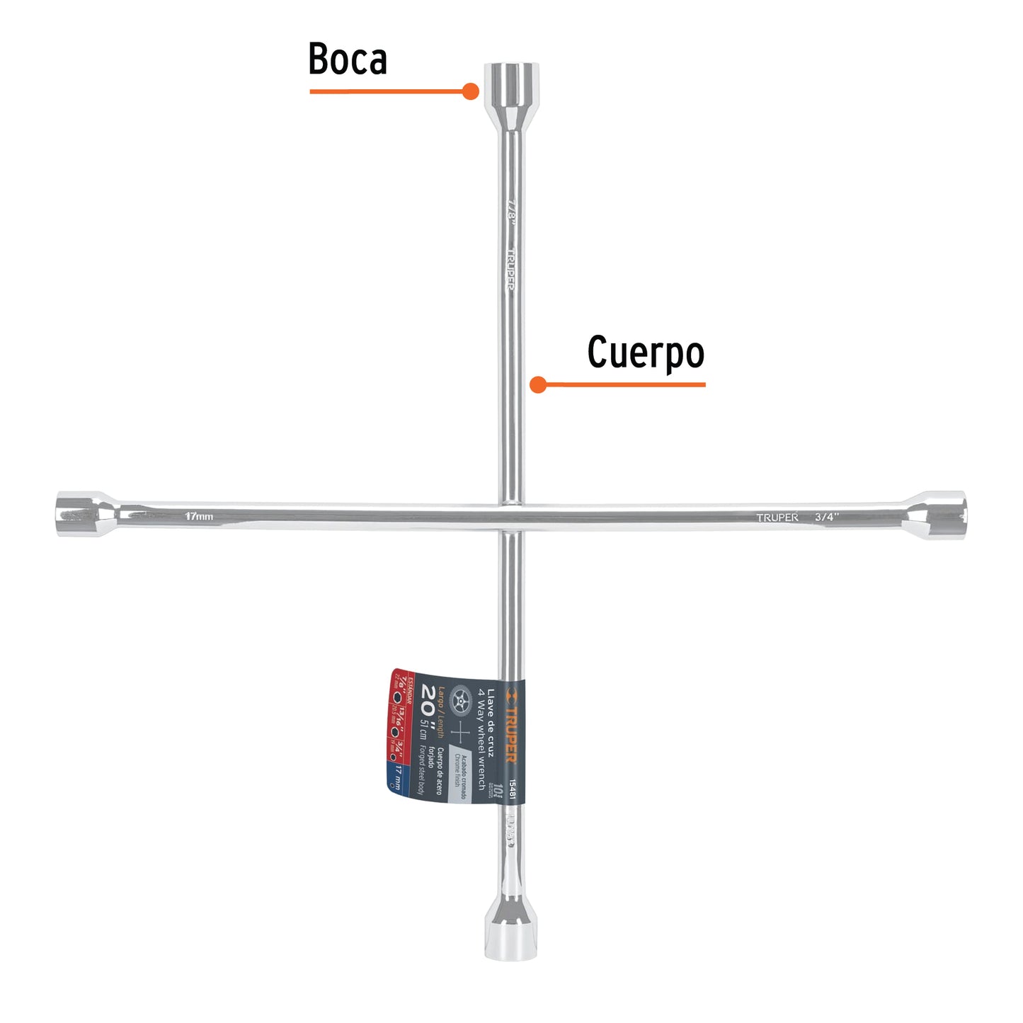 LLAVE RUEDA CRUZ TRUPER 3/4X13/16X7/8X17MM