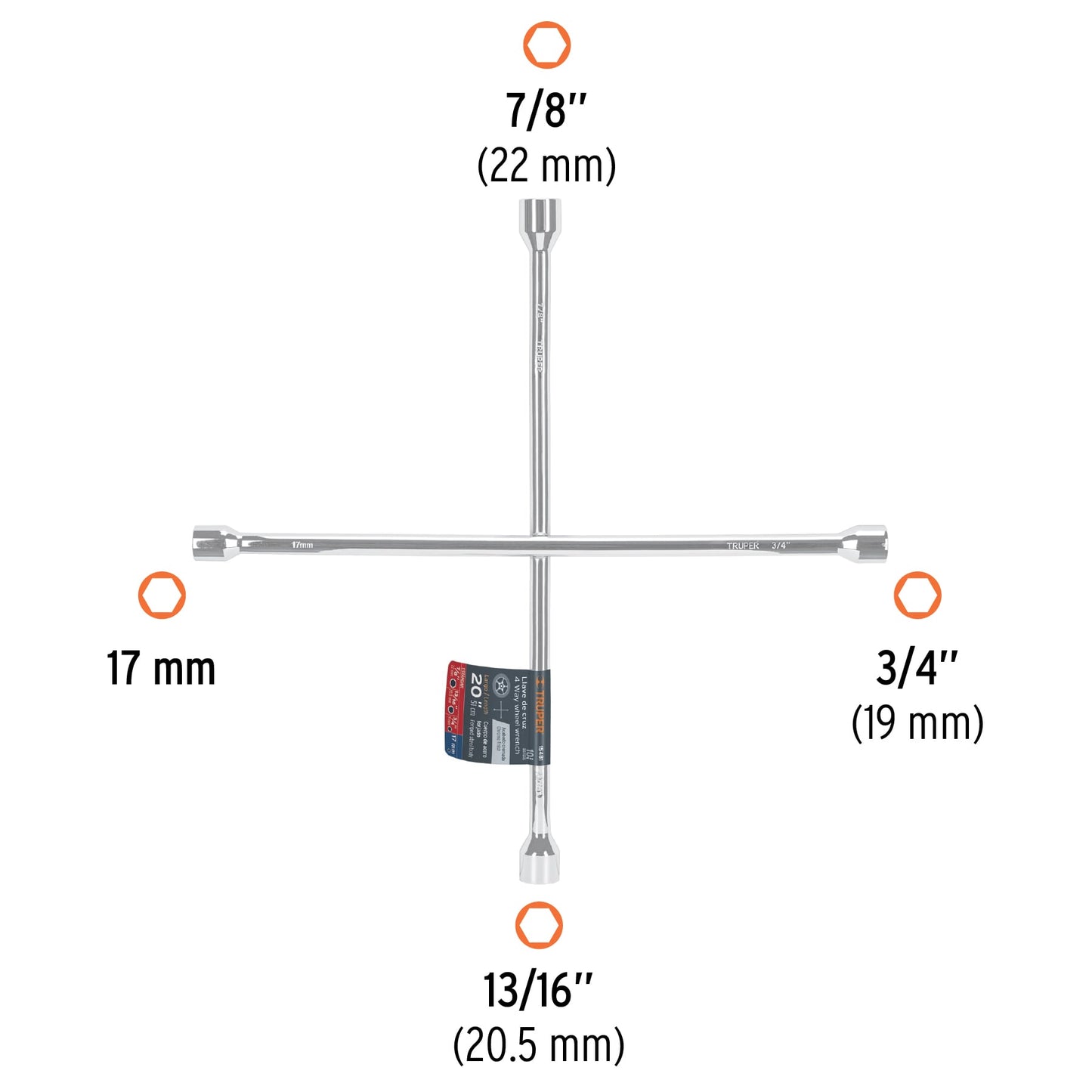 LLAVE RUEDA CRUZ TRUPER 3/4X13/16X7/8X17MM