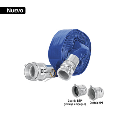 MANGUERA AZUL PARA DESCARGAR MOTOBOMBA 2" 7.5M CON CONEXION M25DC TRUPER