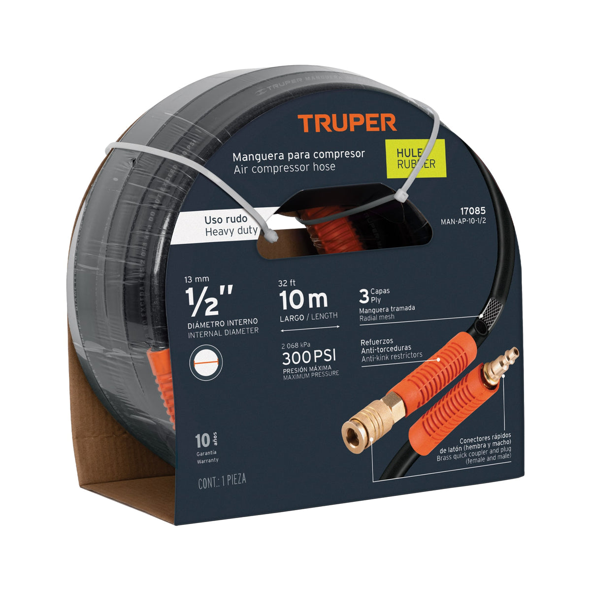 MANGUERA PARA COMPRESOR TRUPER DE USO RUDO HASTA 300PSI