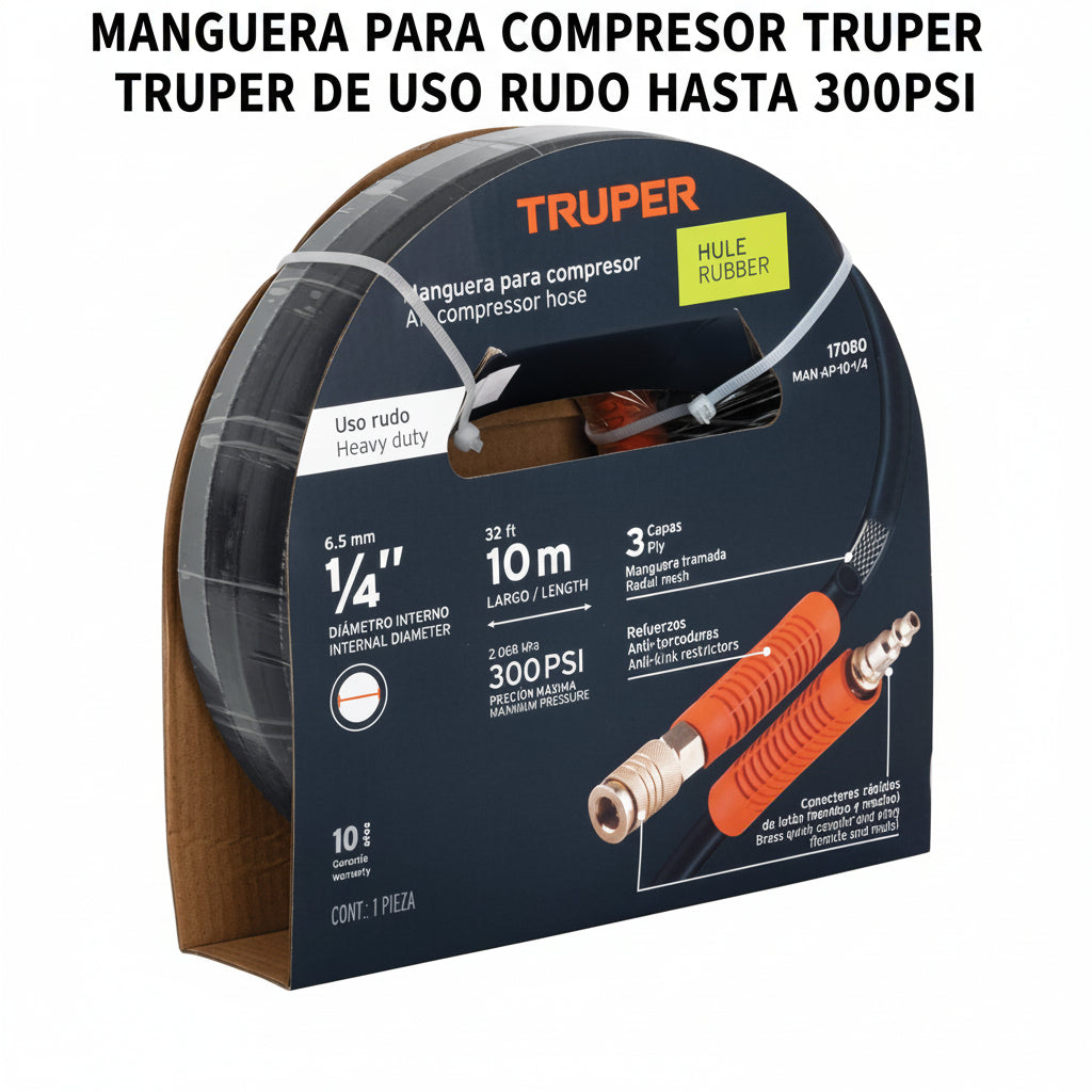 MANGUERA PARA COMPRESOR TRUPER DE USO RUDO HASTA 300PSI