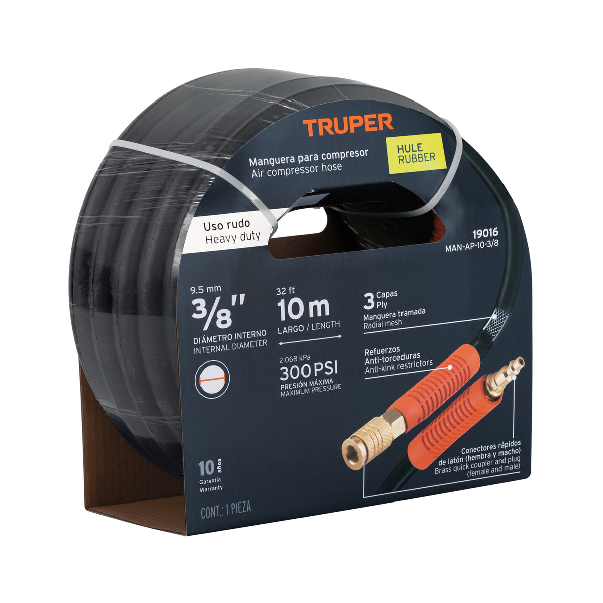 MANGUERA PARA COMPRESOR TRUPER DE USO RUDO HASTA 300PSI