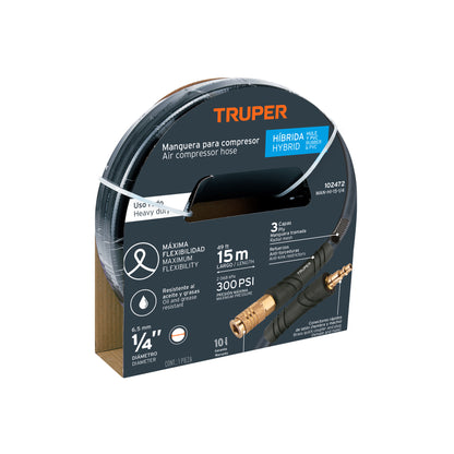 MANGUERA HIBRIDA PARA COMPRESOR 300PSI 1/4X15MTS TRUPER