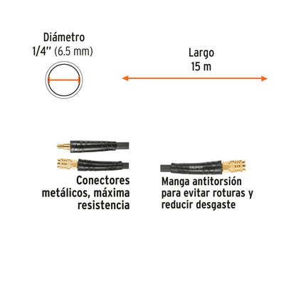 MANGUERA HIBRIDA PARA COMPRESOR 300PSI 1/4X15MTS TRUPER