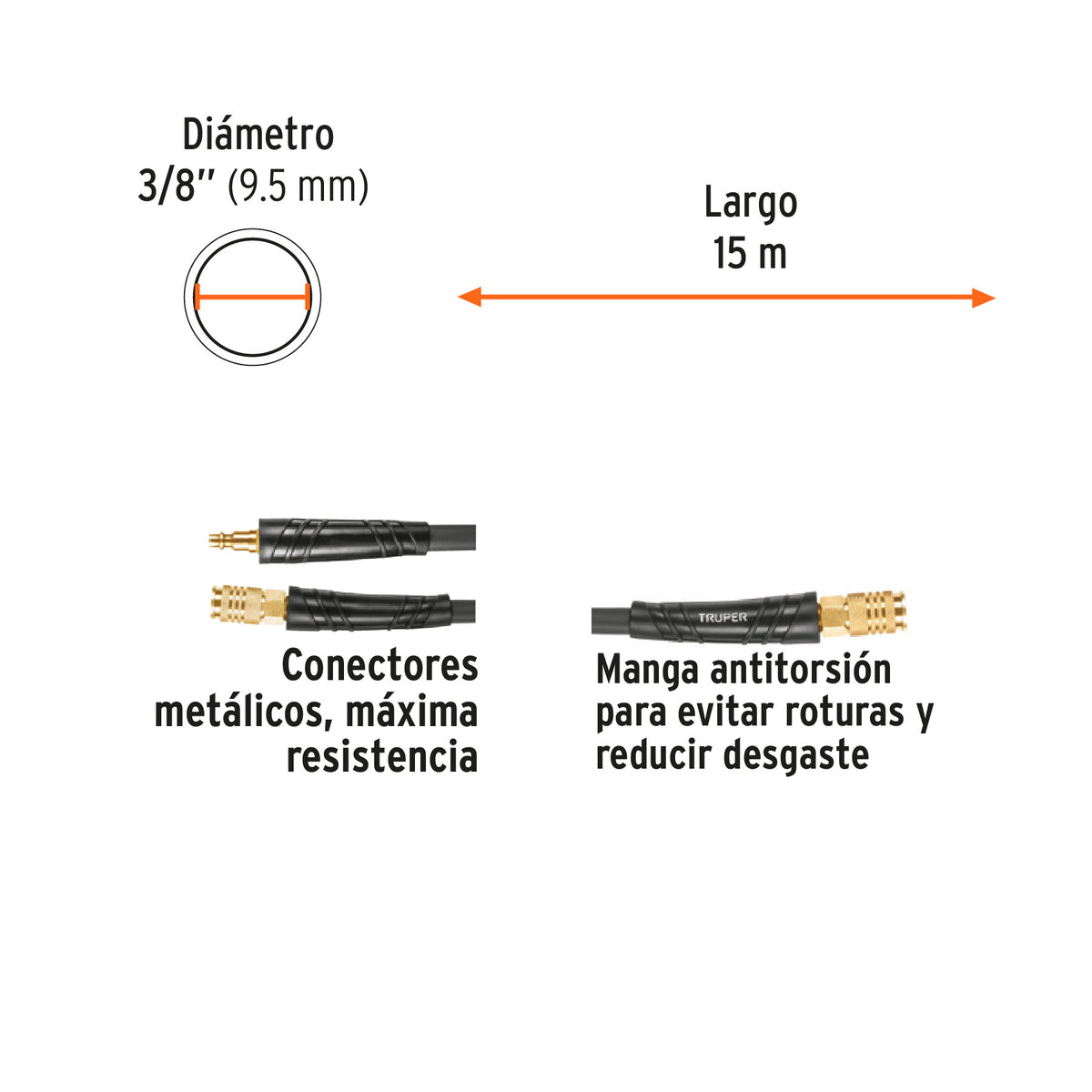 MANGUERA HIBRIDA PARA COMPRESOR 300PSI 3/8X15MTS TRUPER