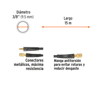 MANGUERA HIBRIDA PARA COMPRESOR 300PSI 3/8X15MTS TRUPER