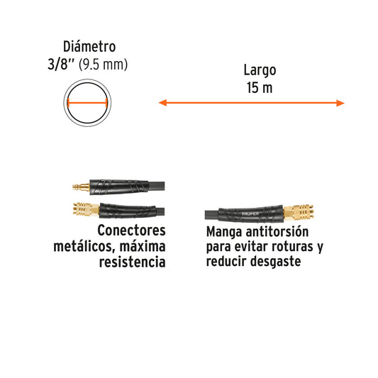 MANGUERA HIBRIDA PARA COMPRESOR 300PSI 3/8X15MTS TRUPER