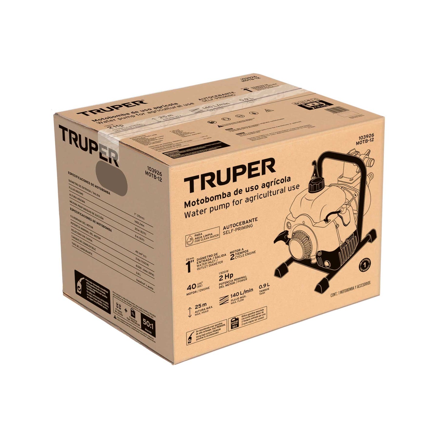 MOTOBOMBA 1 DE SALIDA TRUPER 2HP MOTB-12