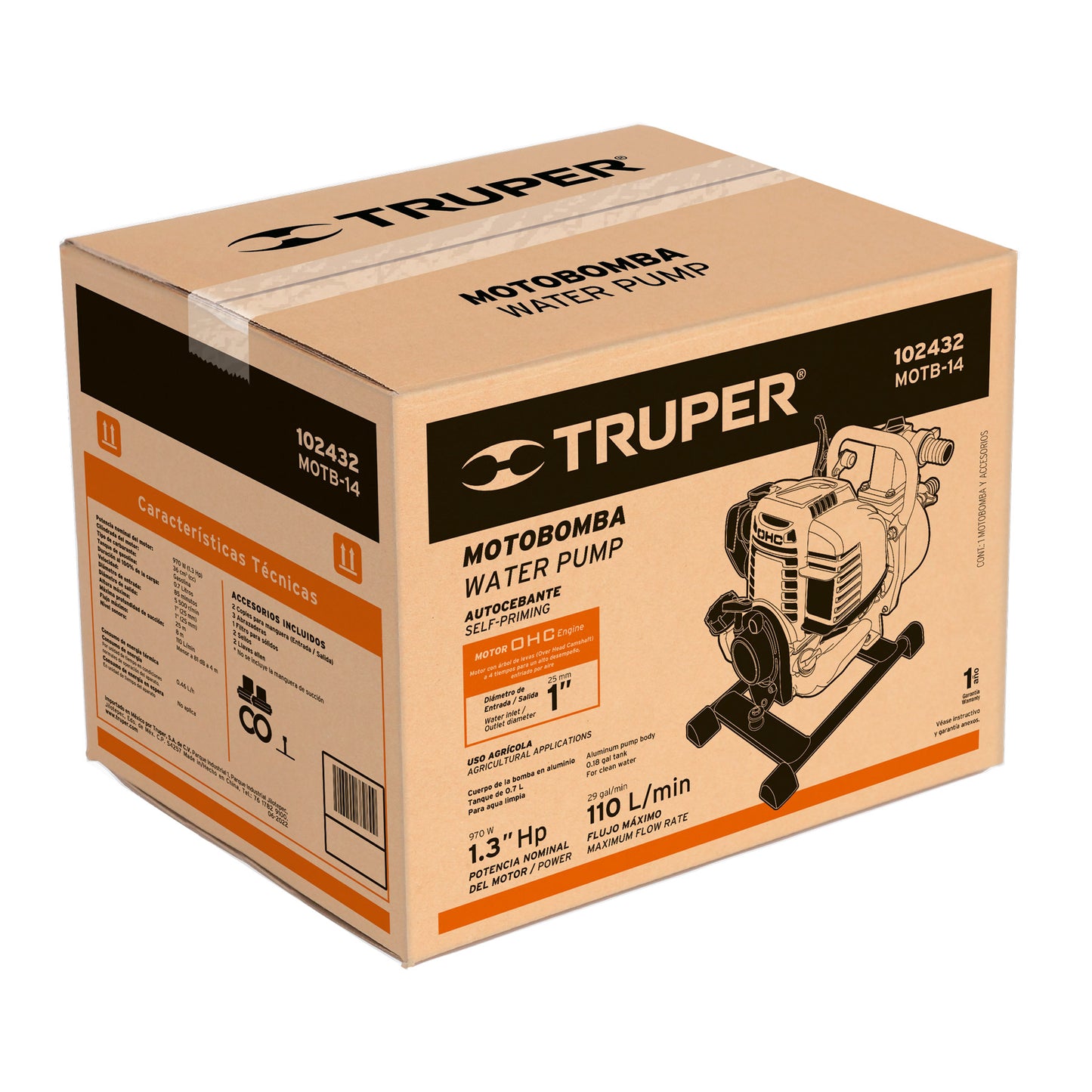 MOTOBOMBA 1 DE SALIDA TRUPER 1-1/3HP MOTB-14