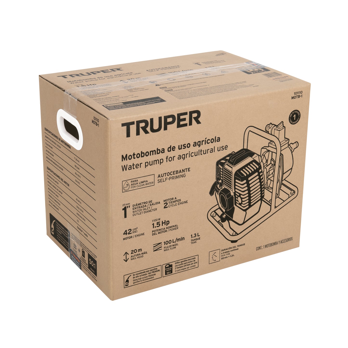 MOTOBOMBA 1 DE SALIDA TRUPER 1-1/2HP MOTB-1