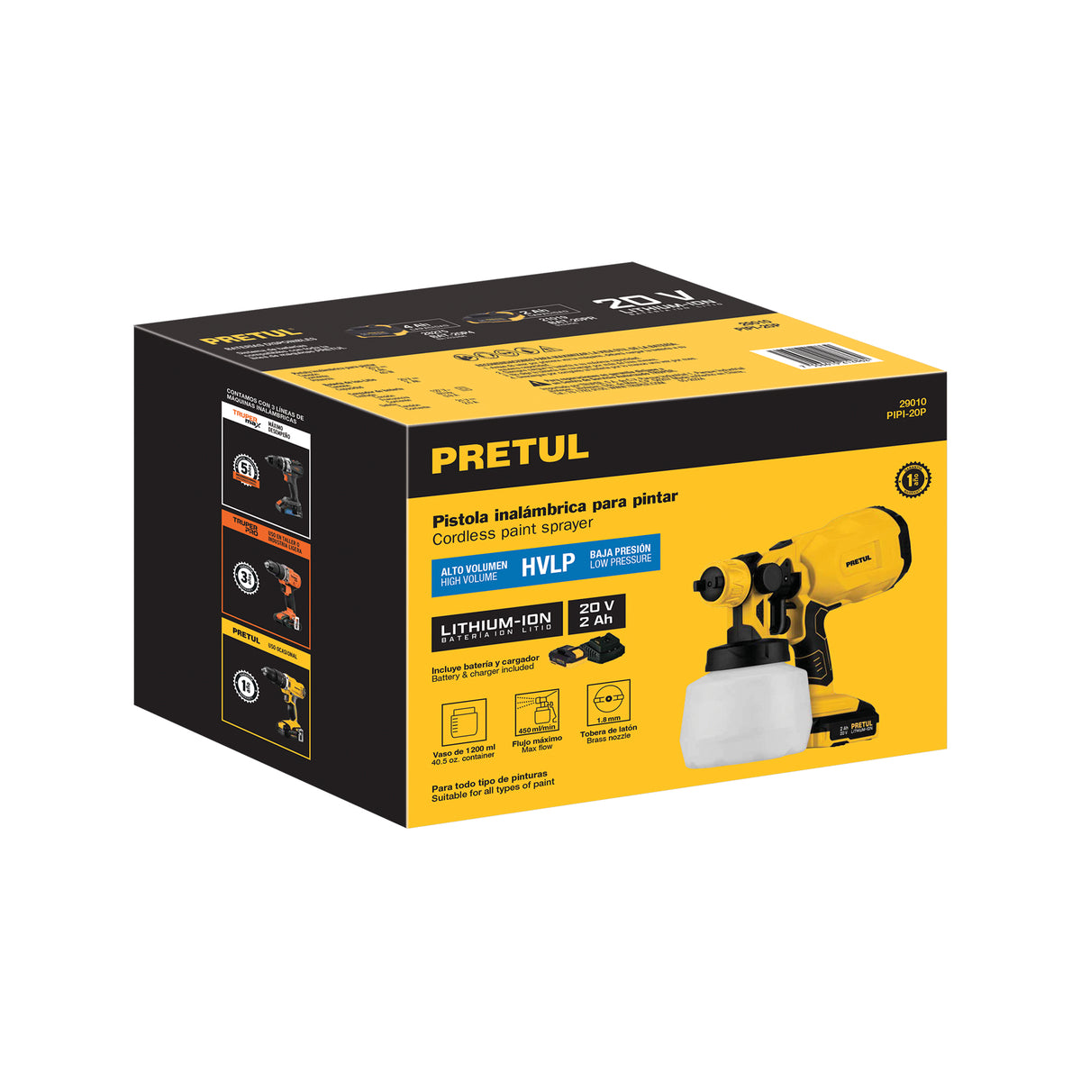 PISTOLA PARA PINTAR INALAMBRICA 20V PIPI-20P PRETUL