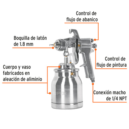 PISTOLA PARA PINTAR 50PSI SUCCION TRUPER