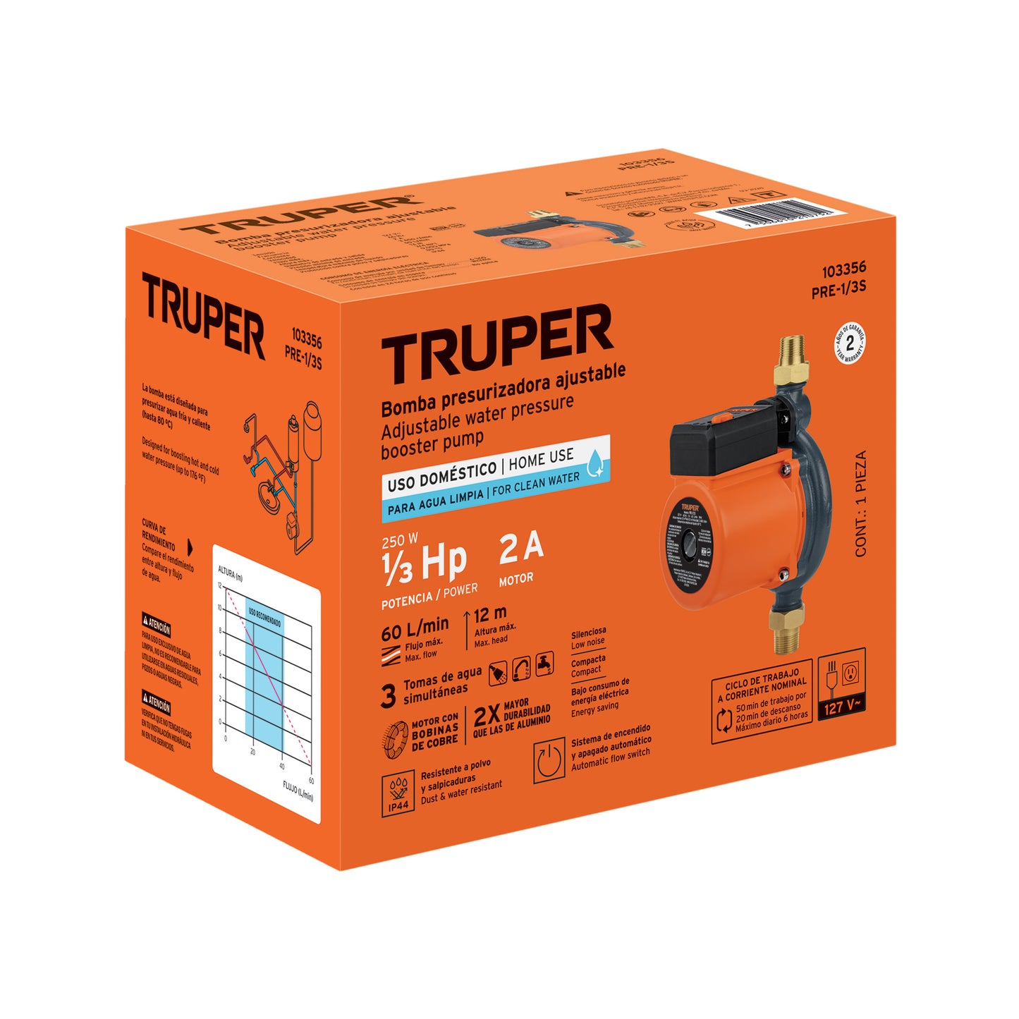 BOMBA PARA AGUA 1/3-HP TRUPER CON PRESURIZADOR