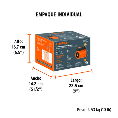 BOMBA PARA AGUA 1/3-HP TRUPER CON PRESURIZADOR
