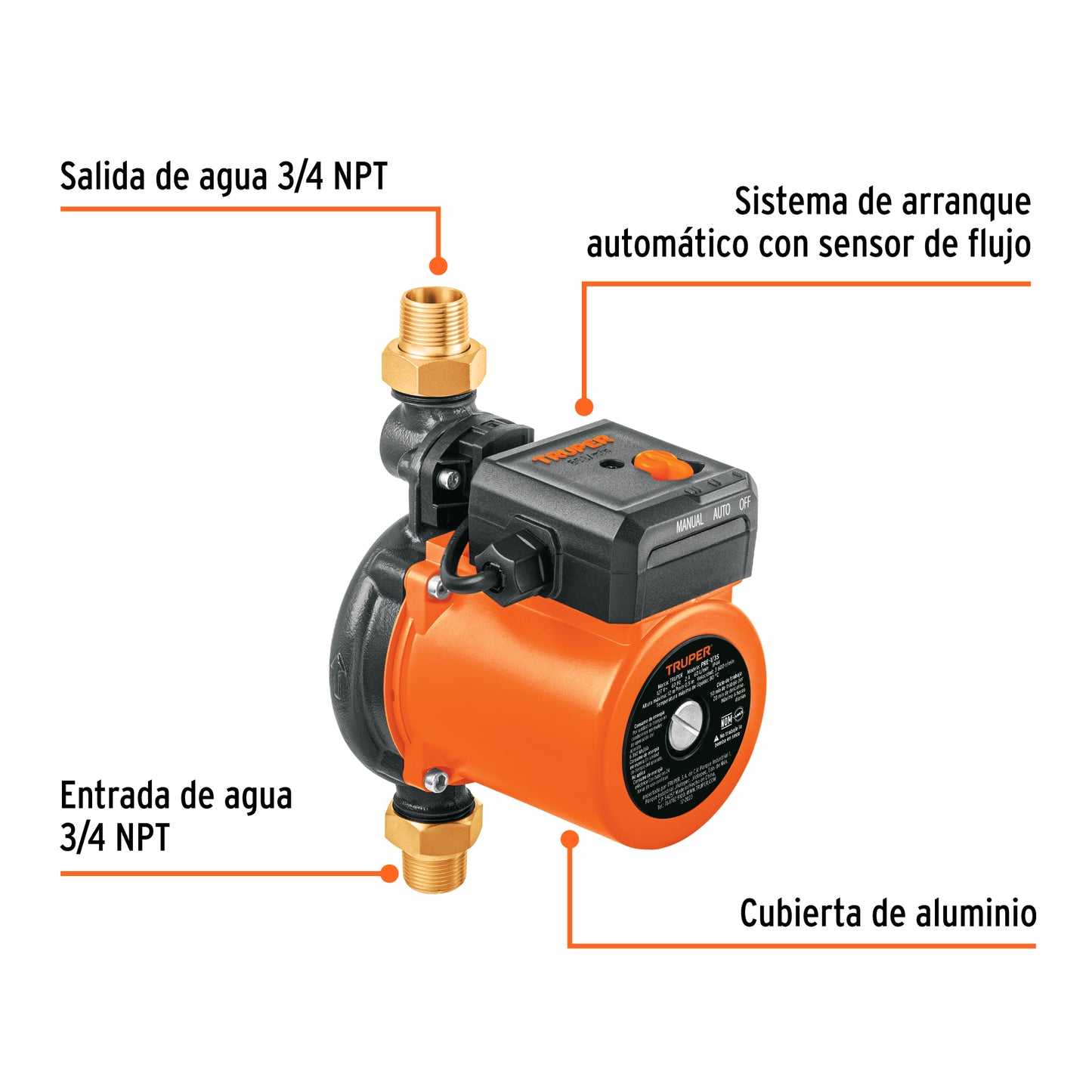 BOMBA PARA AGUA 1/3-HP TRUPER CON PRESURIZADOR