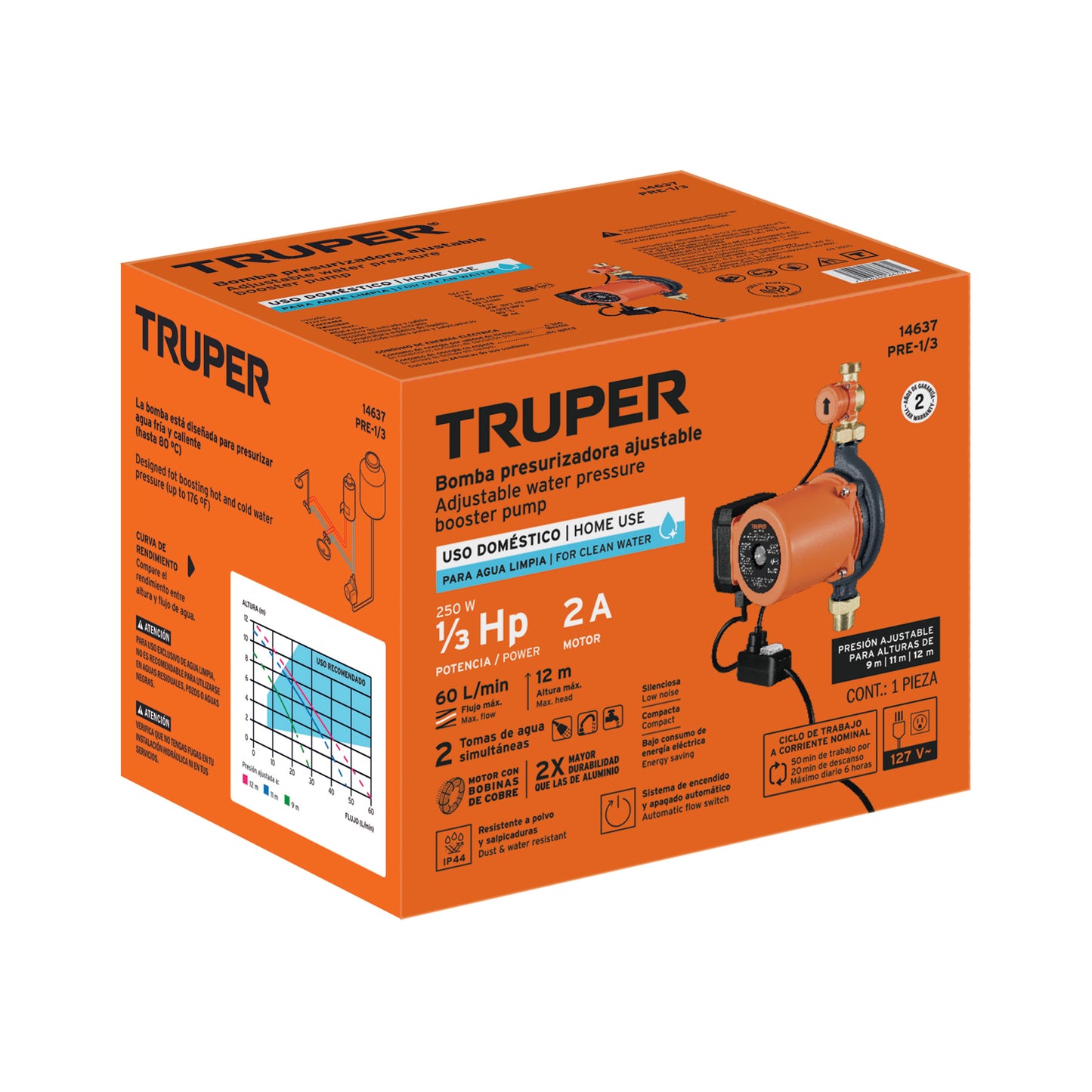 BOMBA PARA AGUA 1/3-HP TRUPER CON PRESURIZADOR CON SENSOR