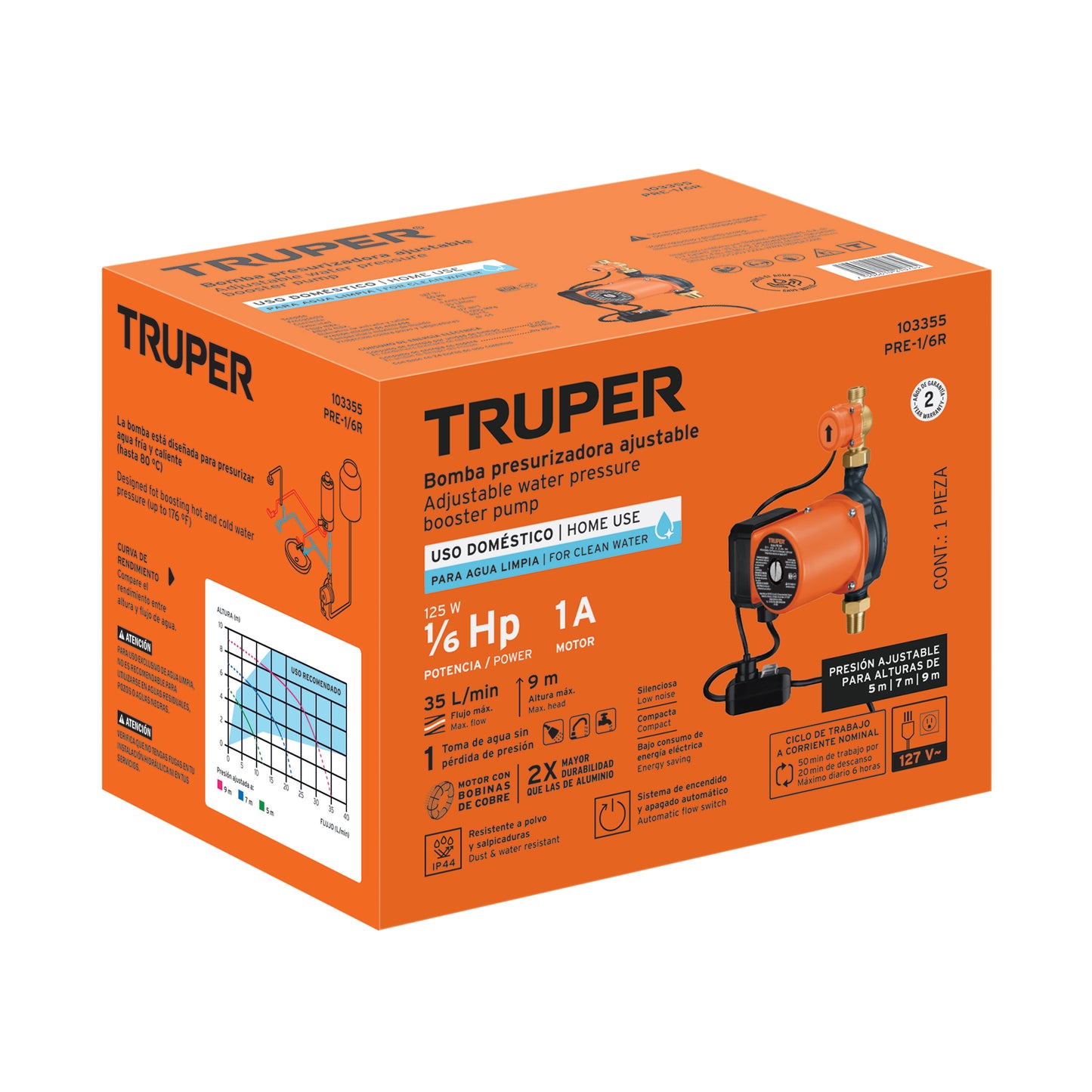 BOMBA PARA AGUA 1/6-HP TRUPER CON PRESURIZADOR CON SENSOR