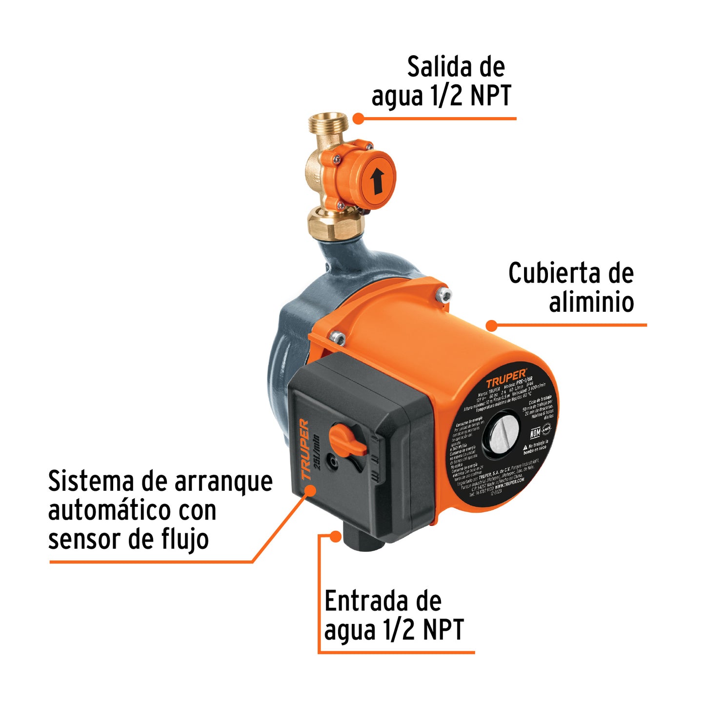 BOMBA PARA AGUA 1/6-HP TRUPER CON PRESURIZADOR CON SENSOR