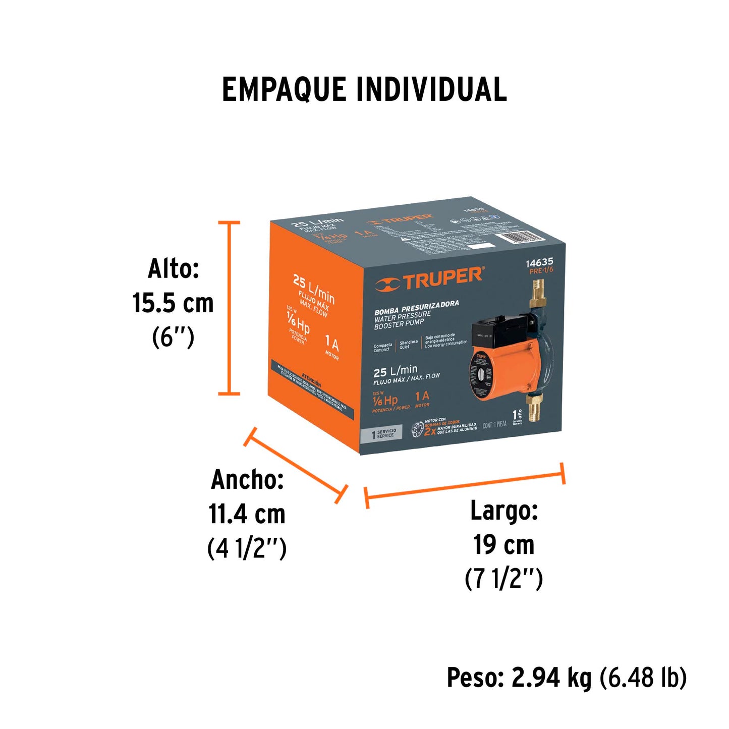 BOMBA PARA AGUA 1/6-HP TRUPER CON PRESURIZADOR