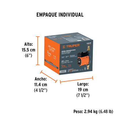 BOMBA PARA AGUA 1/6-HP TRUPER CON PRESURIZADOR