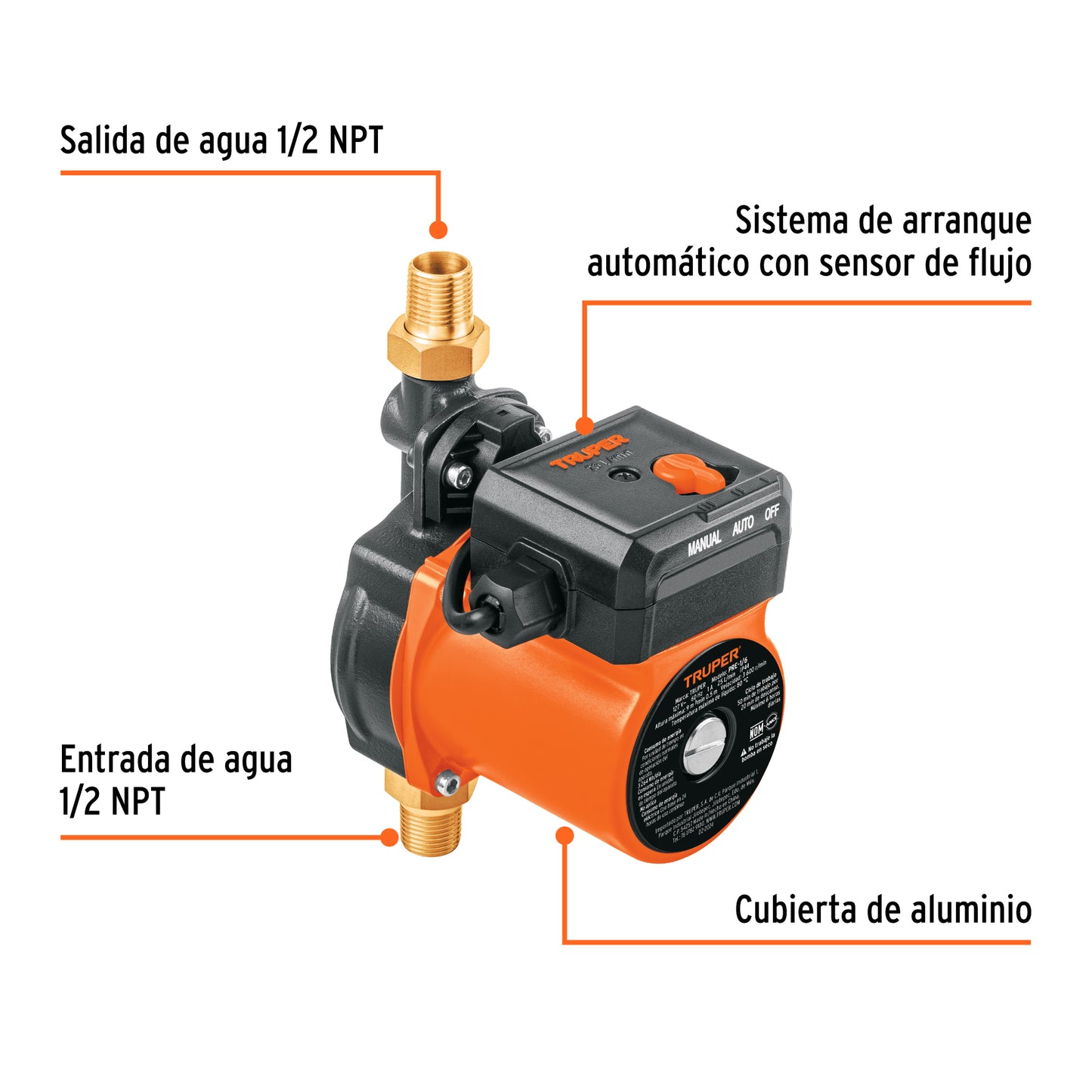 BOMBA PARA AGUA 1/6-HP TRUPER CON PRESURIZADOR