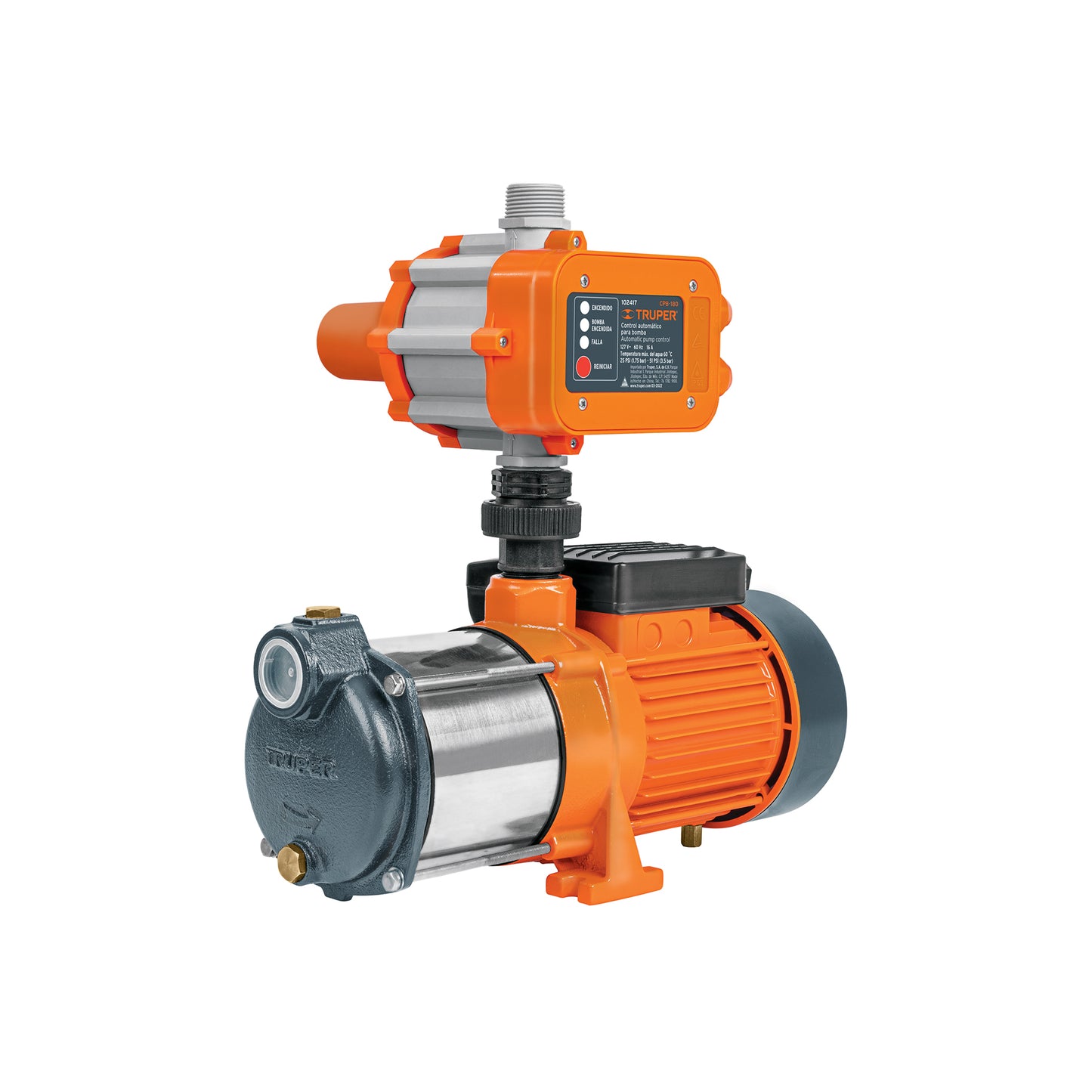 BOMBA PARA AGUA 1-HP TRUPER CON PRESURISADOR Y CONTROL